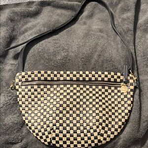 Clare V grande Fanny Black & Cream Woven Checker Crossbody